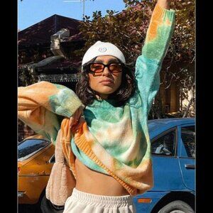 Princess Polly Sofie Tie-Dye Sweater EUC Size Large L XL Orange Green Pullover